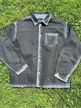 Purple Brand Denim Jacket Black Washed Snap-Front Shirt Jacket
